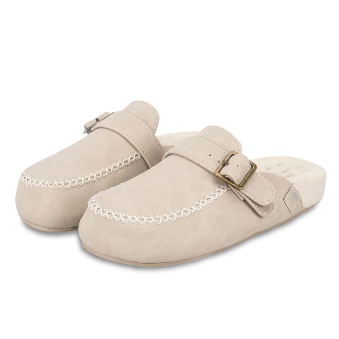 Isotoner® Ladies Suedette Open Back Moccasin Slipper Stone Extra Image 1